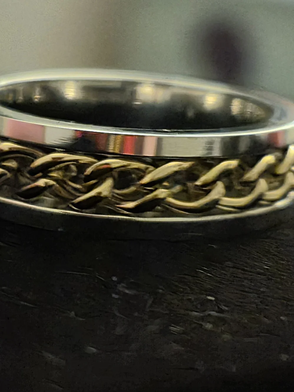 Men's Two-Tone Chain Accent Ring - Gold & Silver Size 9 New
